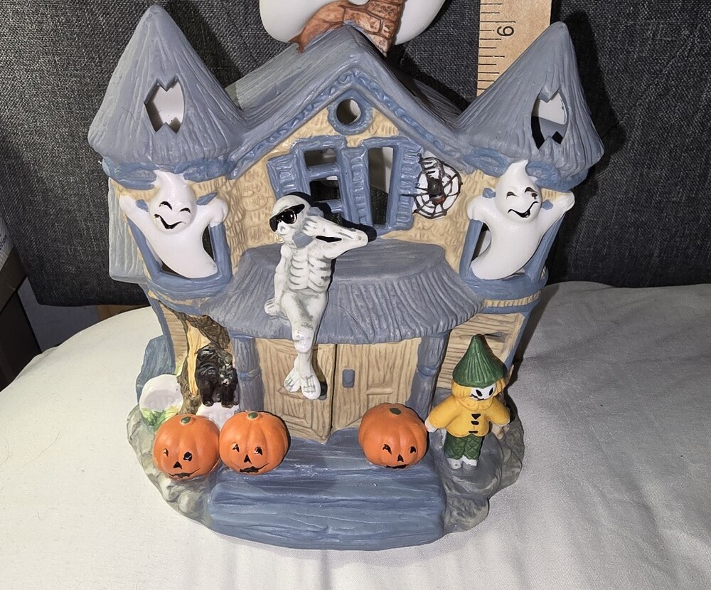 Retired * Partylite 8” Halloween Haunted House * Ghost* Tea light Candle Holder